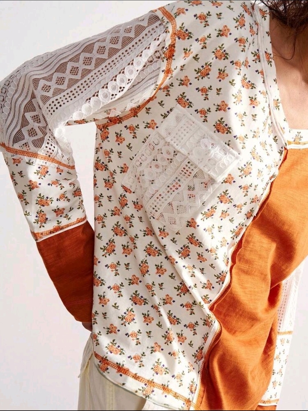 SHEIN BOHEMELA LACE FLORAL BOHO TOP SZ L